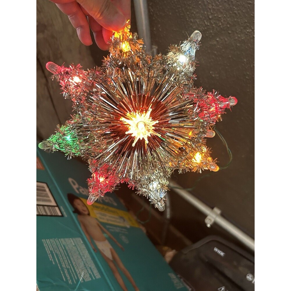 Vintage 1970s Poinsettia 21-Light Christmas Tree Top Star Flashing Lighted Decor